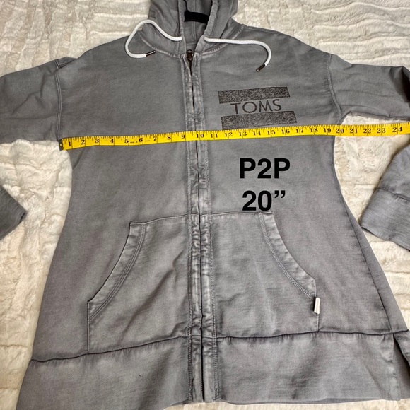 TOMS Women's Large ZIP-UP HOODIE Gray 100% Cotton Longer Length - Picture 8 of 12